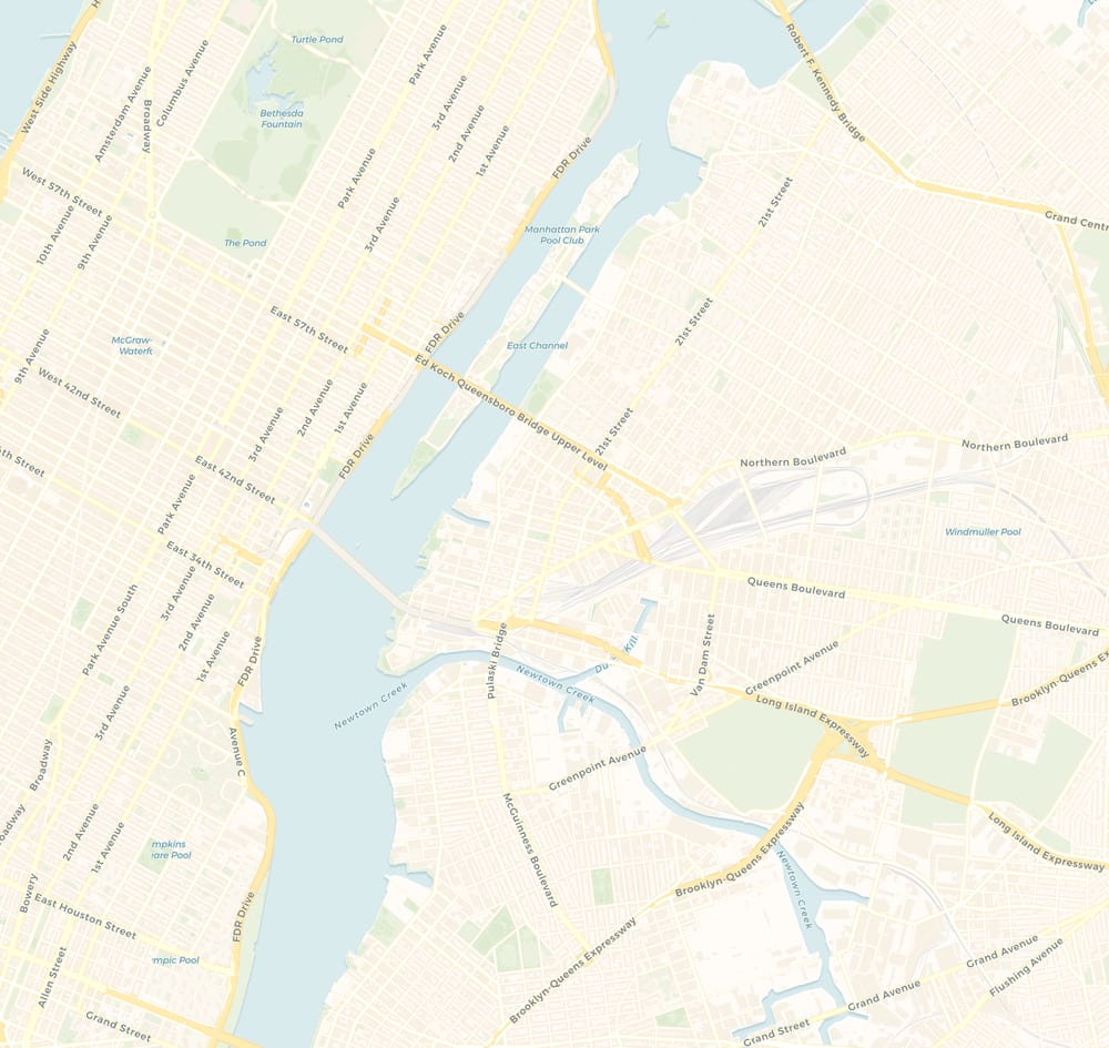 Street map of Long Island City and the surrounding neighbourhoods Gantry Locksmith covers: Hunters Point, Court Square, Dutch Kills, Sunnyside, Astoria, Greenpoint.